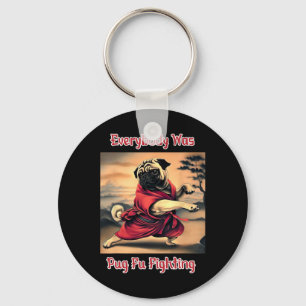 Funny Kung Fu Pug Cute Karate Pug Humourous Dog Te Key Ring