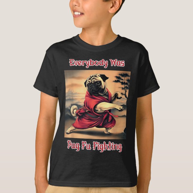 Funny Kung Fu Pug Cute Karate Pug Humourous Dog Te T-Shirt (Front)