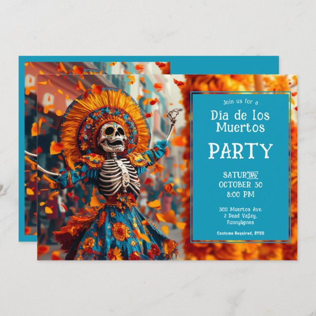 💀 Funny La Calavera in flowery dress Invitation (Front/Back)