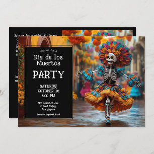 💀 Funny La Calavera in hat with flowers Invitation