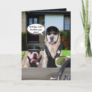 Funny Lab & Bull Dog Officers Birthday Card
