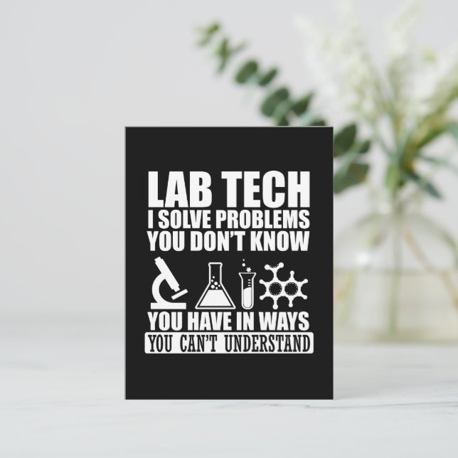 Funny lab tech quotes laboratory technician humour postcard (Standing Front)