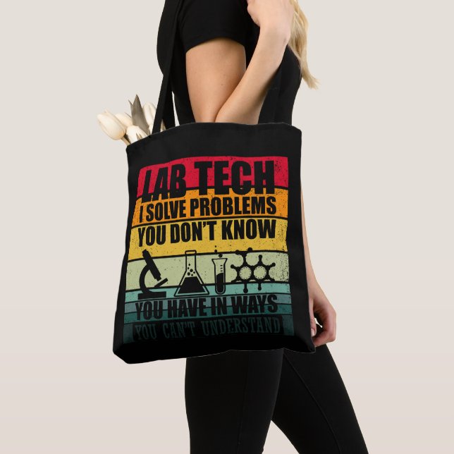 Funny lab tech quotes laboratory technician humour tote bag (Close Up)