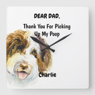 Funny Labradoodle Dad Watercolor Canine Art Square Wall Clock