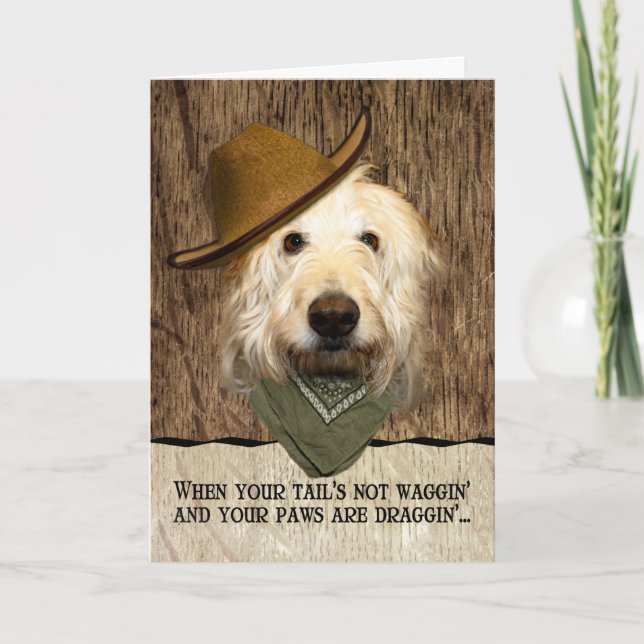 Funny Labradoodle In Cowboy Hat Bandanna Get Well Card (Front)