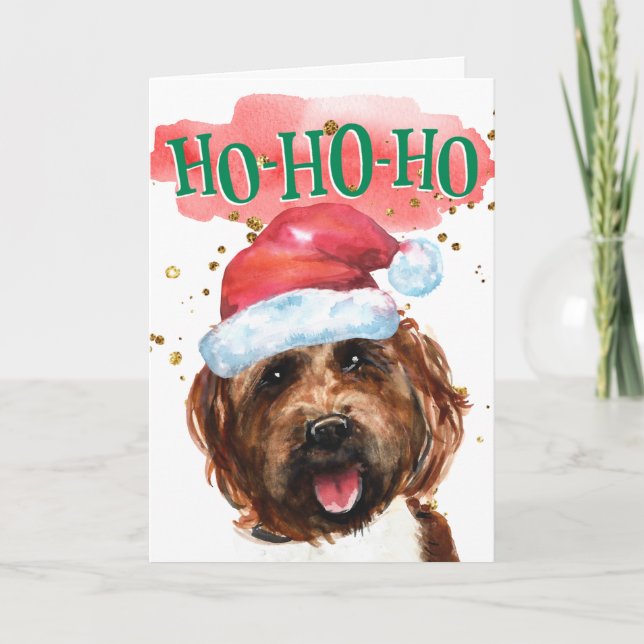 Funny labradoodle Santa hat yappy howlidays Holiday Card (Front)