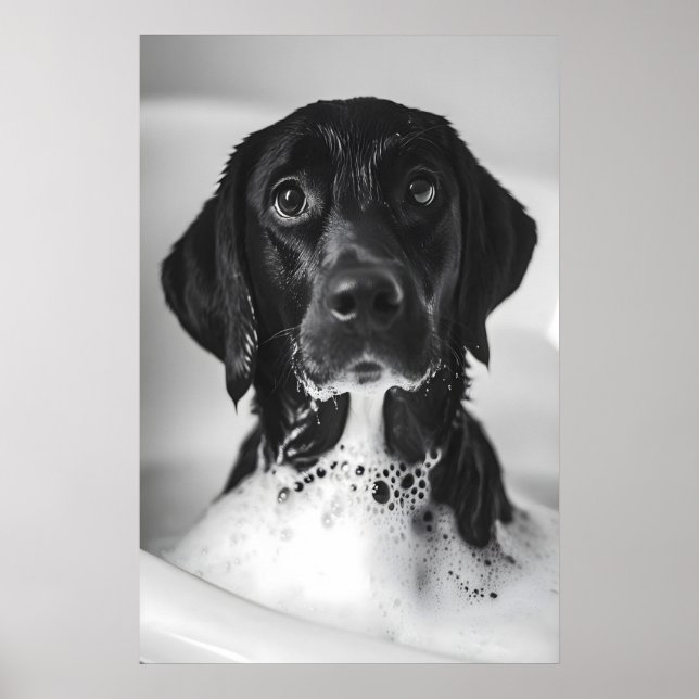 Funny Labrador Bubble Bath Print, Quirky Bathroom Poster (Front)