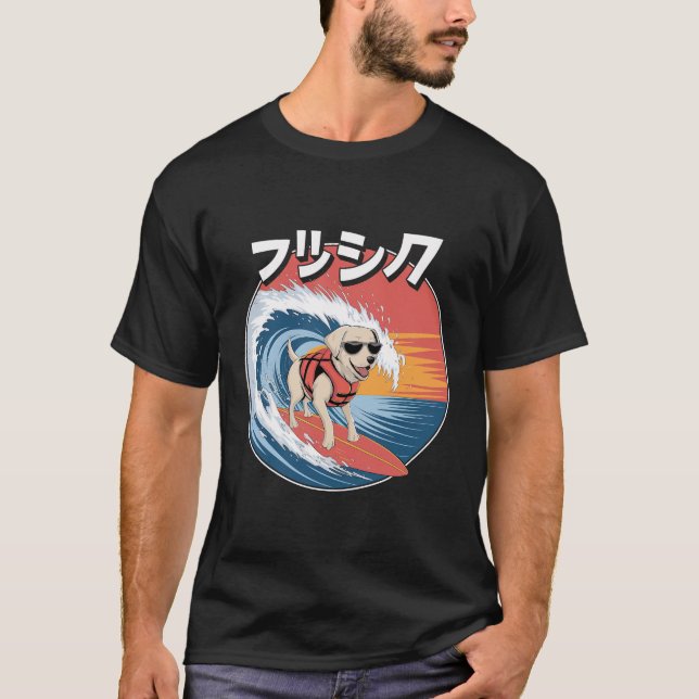 Funny Labrador Dog Japanese Kanagawa Wave T-Shirt (Front)
