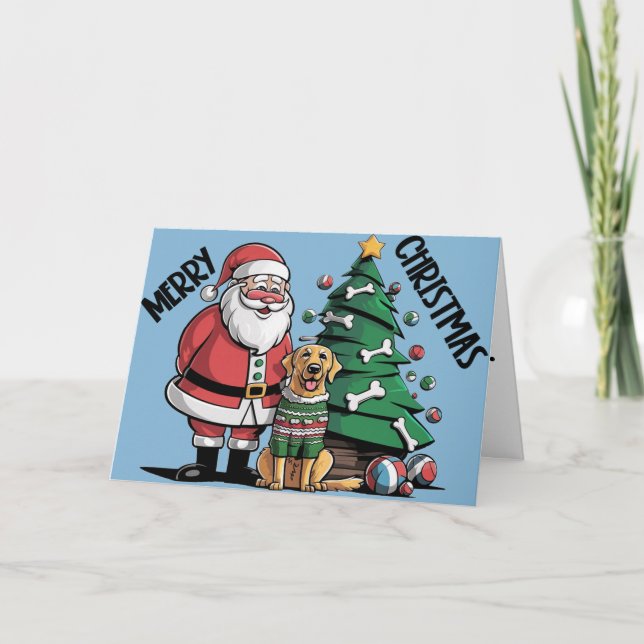 Funny Labrador Retriever Dog with Santa Claus Art Card (Front)