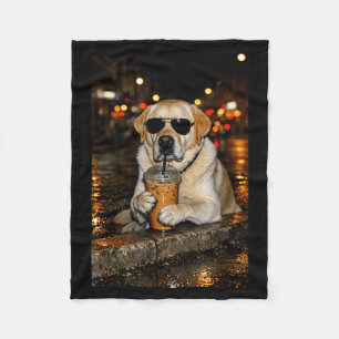 Funny labrador retriever drinking iced coffee cute fleece blanket