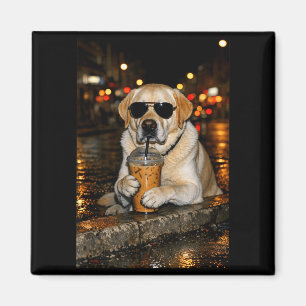 Funny labrador retriever drinking iced coffee cute magnet