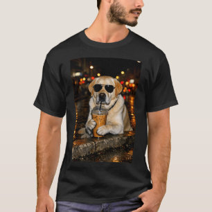 Funny labrador retriever drinking iced coffee cute T-Shirt
