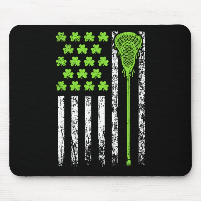 Funny Lacrosse American Flag St Patrick Day For Me Mouse Pad (Front)