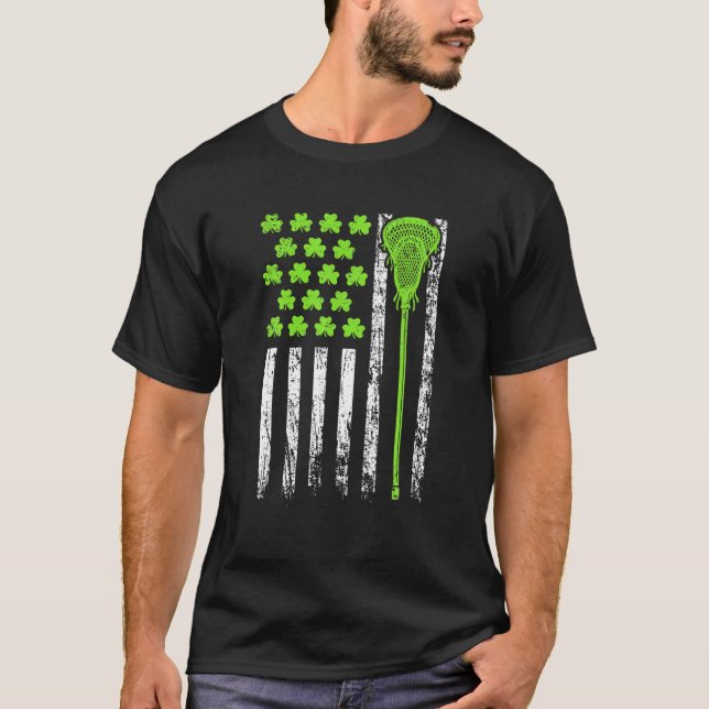 Funny Lacrosse American Flag St Patrick Day For Me T-Shirt (Front)