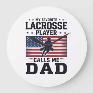 Funny Lacrosse Dad American Flag Vintage Shirt Des Large Clock