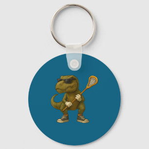 Funny Lacrosse Lax Dinosaur Kids Men Women Lacross Key Ring