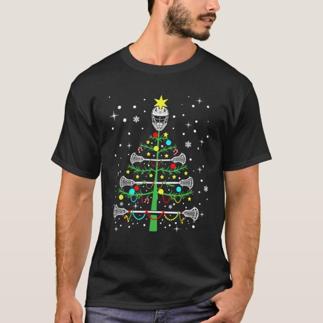 Funny Lacrosse Player Xmas Lights Lacrosse Christm T-Shirt (Front)