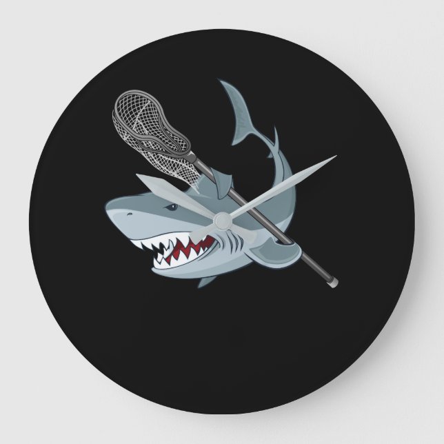 Funny Lacrosse Shark Lacrosse Shark Lovers Large Clock (Front)