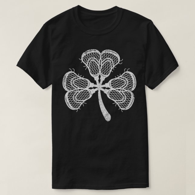 Funny Lacrosse Sticks As Shamrock Clover St Patric T-Shirt (Design Front)