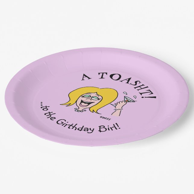 Funny Ladies Birthday Party Paper Plates (Angled)