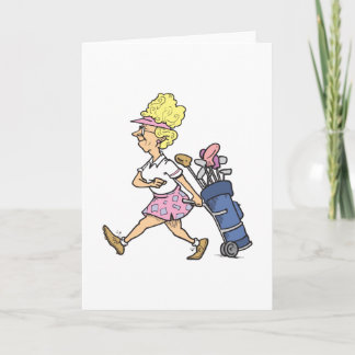 funny lady golfer cartoon graphic card
