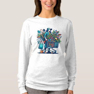 Funny Lady with Shopping Cart full of Plants T-Shirt