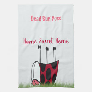 Funny Ladybug Dead Bug Yoga Pose Tea Towel