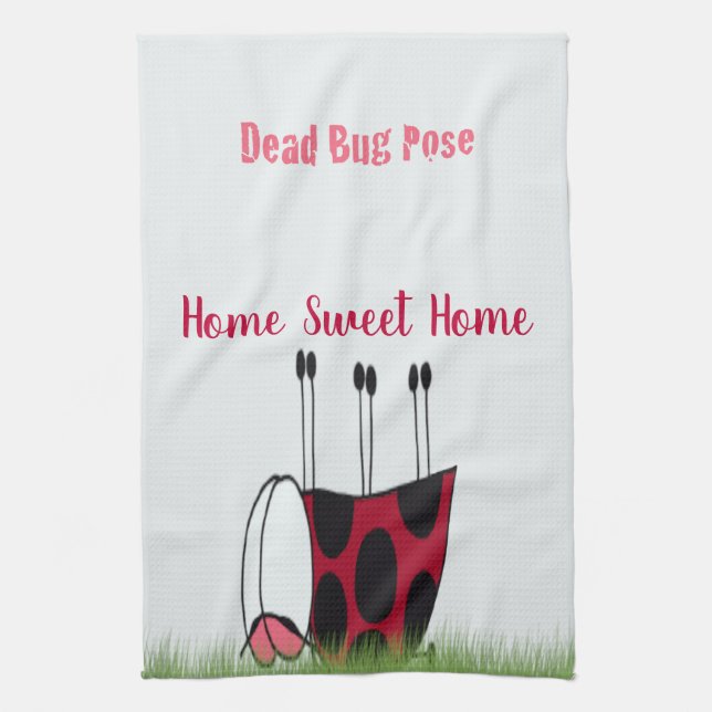 Funny Ladybug Dead Bug Yoga Pose Tea Towel (Vertical)