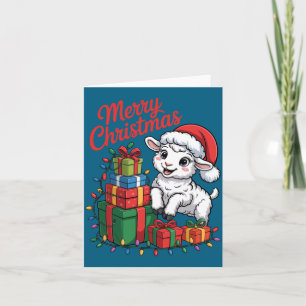 Funny Lamb Santa Hat Animals Lovers Ugly Christmas Card