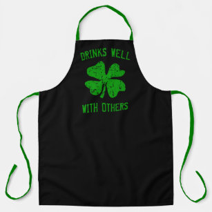 Funny large green black St Patrick's Day pub apron