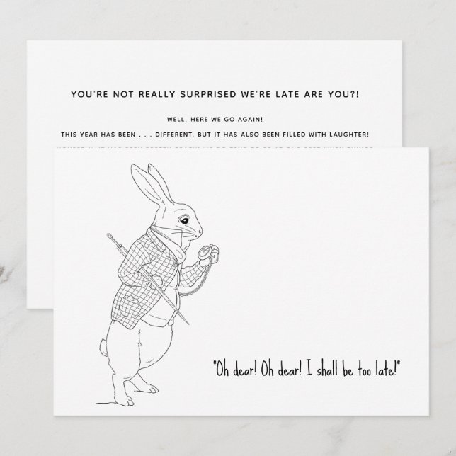 Funny Late Alice In Wonderland New Year Holiday Card (Front/Back)