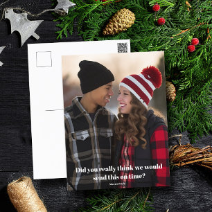 Funny Late Christmas Family Photo Belated Holiday Postcard