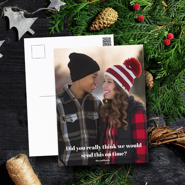 Funny Late Christmas Family Photo Belated Holiday Postcard (Creator Uploaded)