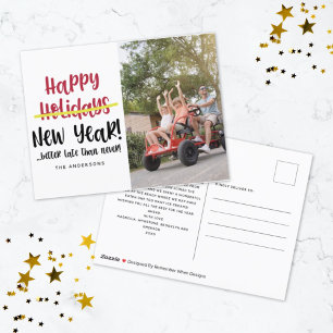 Funny Late Happy New Year Photo Holiday Postcard