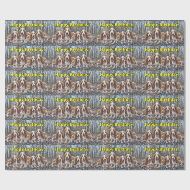 Funny Laughing Basset Hounds Birthday Wrapping Paper (Flat)