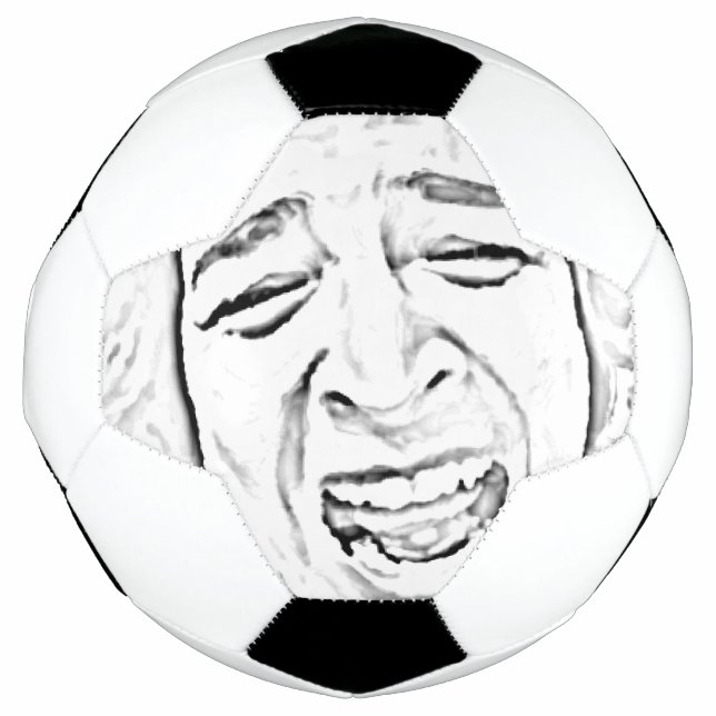 Funny Laughing Face Photo Drawing Design Soccer Ball (Front)