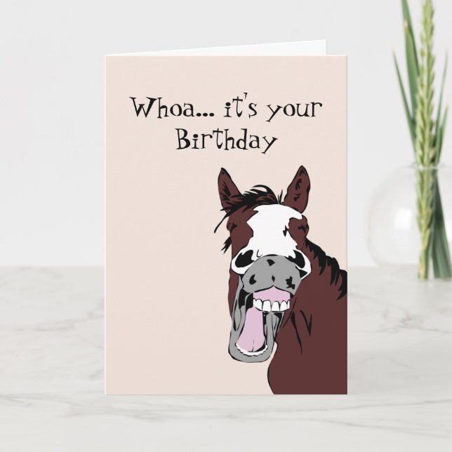 Funny Laughing Horse Birthday Humour Card (Front)