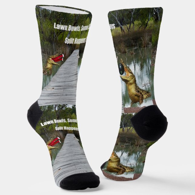 Funny Lawn Bowls Aussie Crocodile, Crew Socks (Angled)