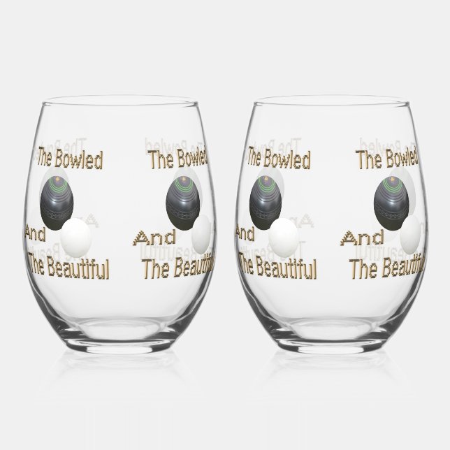 Funny Lawn Bowls Bowled Beautiful, Drinkware Set Stemless Wine Glass (Right)