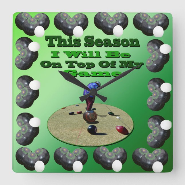 Funny Lawn Bowls, Square Wall Clock (Front)
