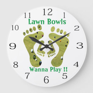 Funny Lawn Bowls Wanna Play, Large Clock