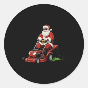 Funny Lawn Mower Santa Christmas Graphic Mowing La Classic Round Sticker