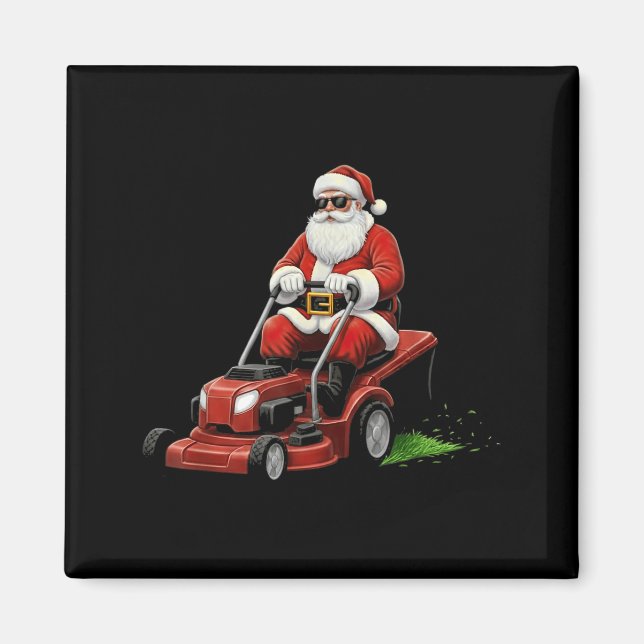 Funny Lawn Mower Santa Christmas Graphic Mowing La Magnet (Front)