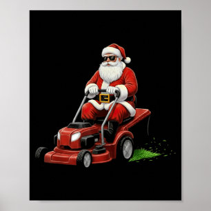 Funny Lawn Mower Santa Christmas Graphic Mowing La Poster