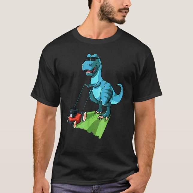 Funny Lawn Mower T Rex Tractor Mowing For Kids Tod T-Shirt (Front)