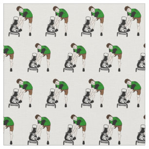 Funny Lawnmower Man Cartoon Fabric