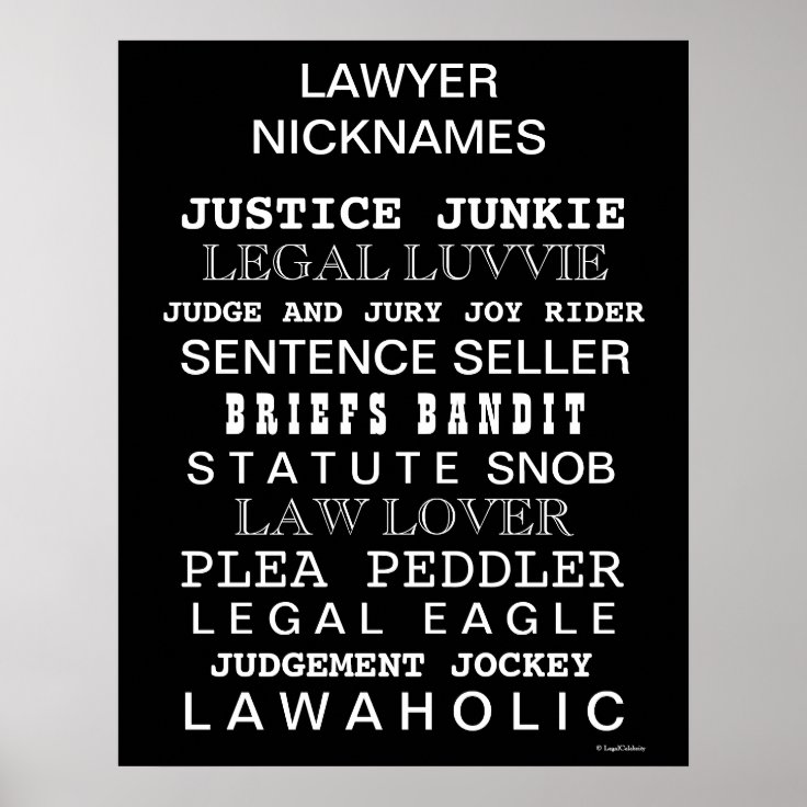 Funny Lawyer Nicknames and Synonyms Office Poster Zazzle