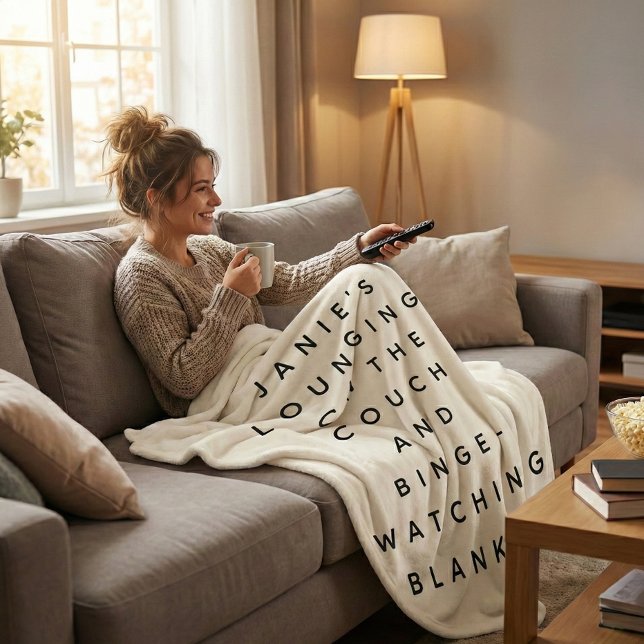 Funny Lazy Binge Watching Quote Personalised Cream Fleece Blanket (Creator Uploaded)