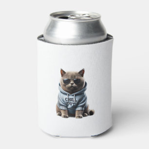 Funny Lazy British Shorthair Cat Chillin Relaxing Can Cooler
