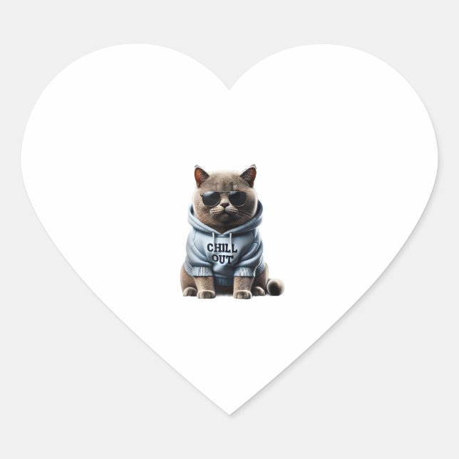 Funny Lazy British Shorthair Cat Chillin Relaxing  Heart Sticker (Front)